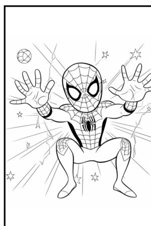 Desenho do Homem-Aranha com mãos estendidas para colorir.