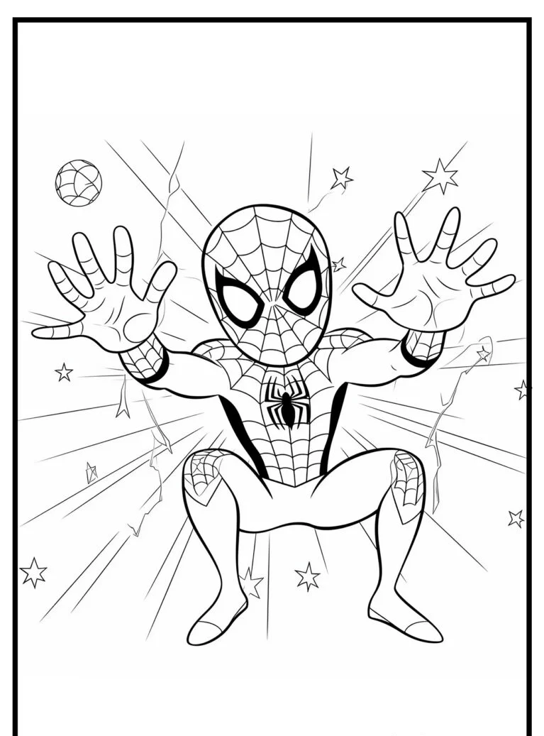 Desenho do Homem-Aranha com mãos estendidas para colorir.