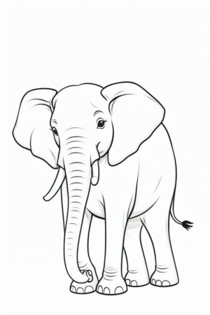 Desenho de um elefante para colorir, linhas contornadas.