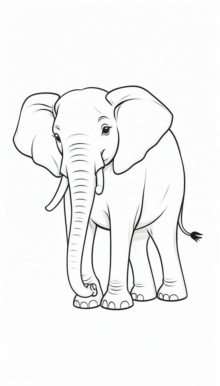 Desenho de um elefante para colorir, linhas contornadas.