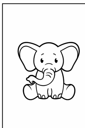 Desenho para colorir de elefante sentado, contorno grosso.