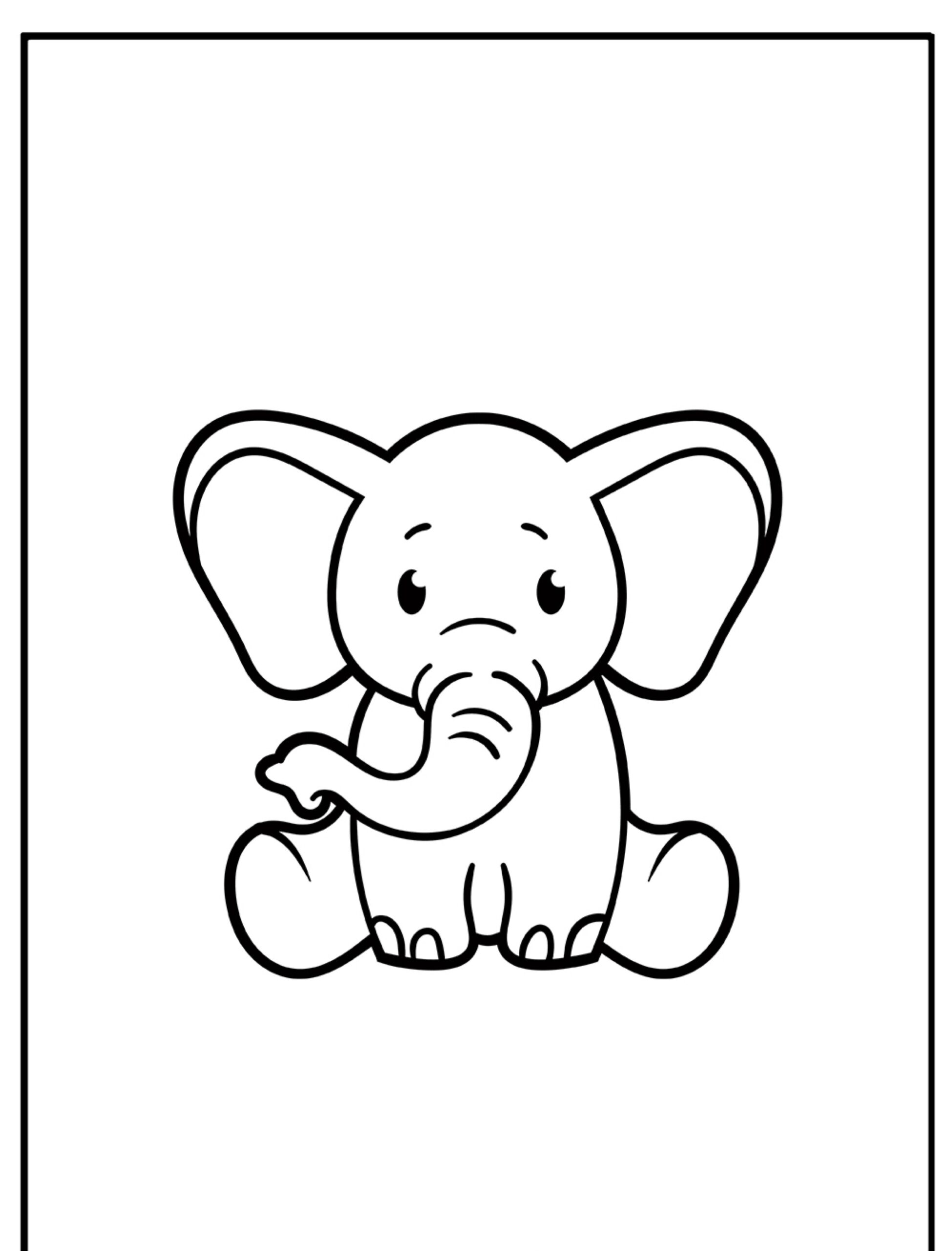 Desenho para colorir de elefante sentado, contorno grosso.