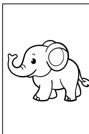 Desenho de um elefante bebê para colorir, contorno grosso.