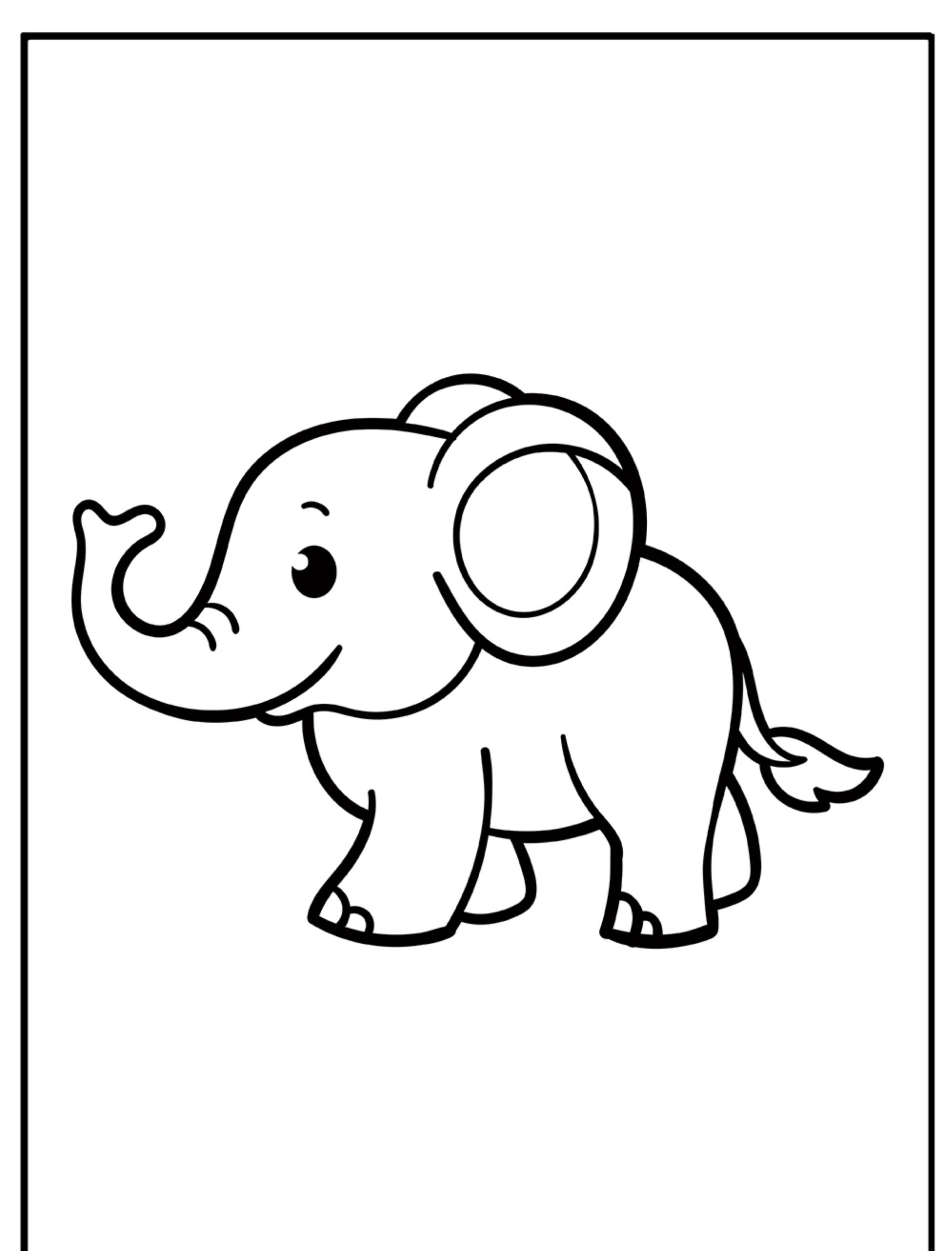 Desenho de um elefante bebê para colorir, contorno grosso.