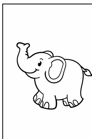 Elefante desenhado para colorir, com expressão sorridente.