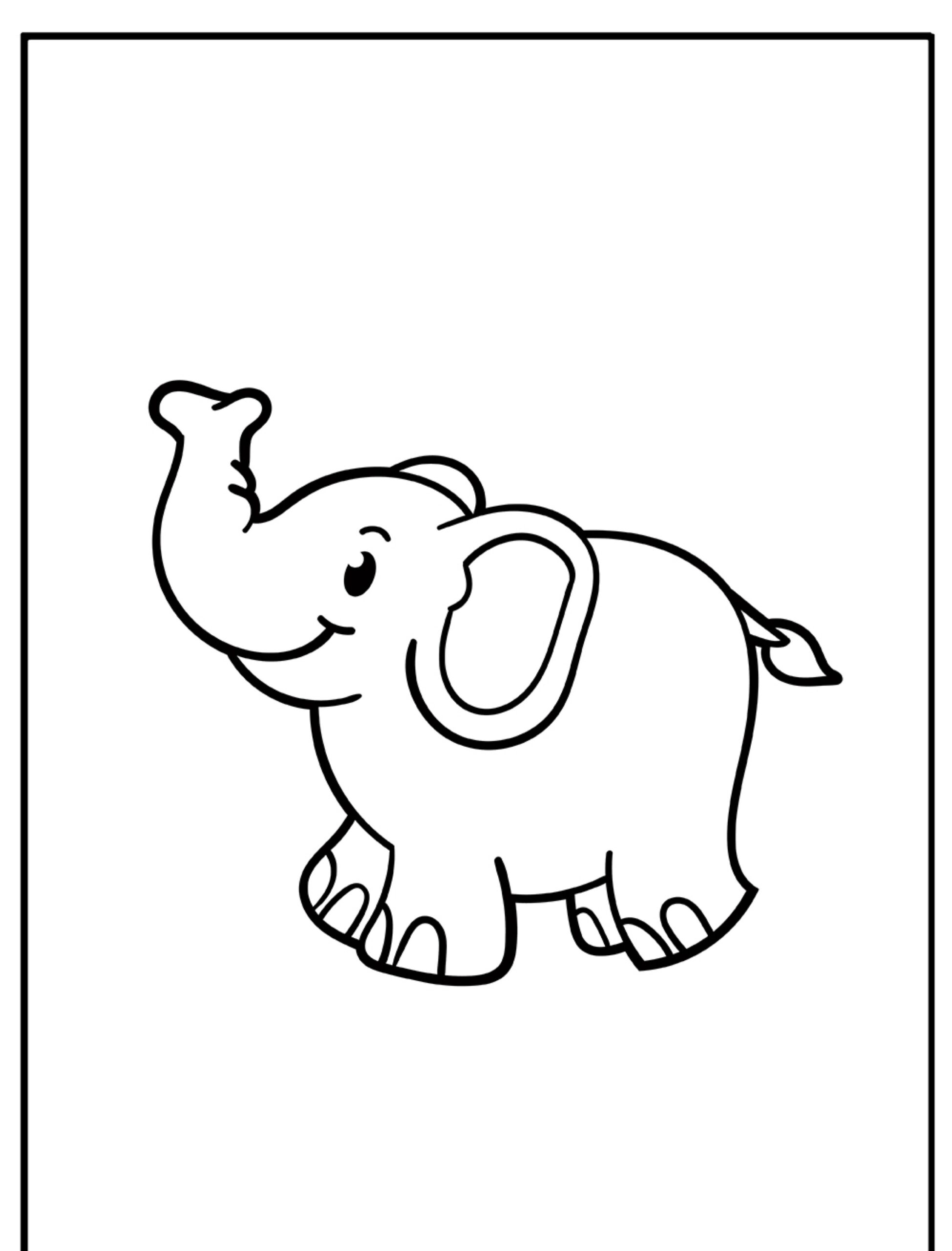 Elefante desenhado para colorir, com expressão sorridente.