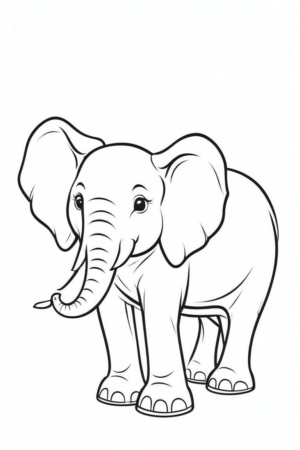 Desenho de elefante para colorir, linhas claras e nítidas.