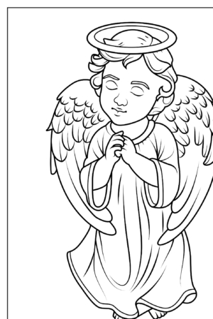 Anjo de olhos fechados e auréola para colorir.