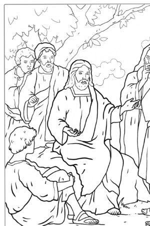 Desenho bíblico para colorir de Jesus ensinando pessoas.