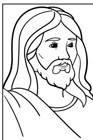 Desenho de Jesus com barba e cabelo longo para colorir.