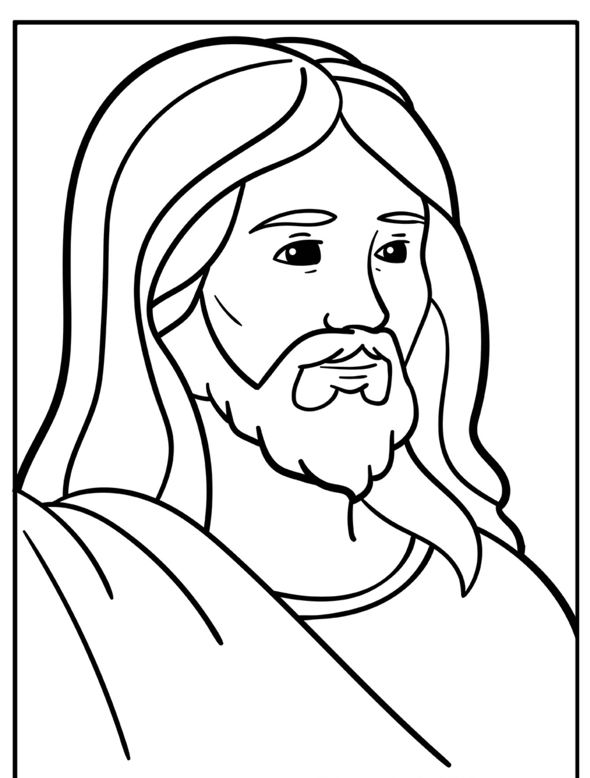 Desenho de Jesus com barba e cabelo longo para colorir.