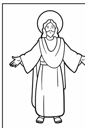 Desenho de Jesus com braços abertos, para colorir.