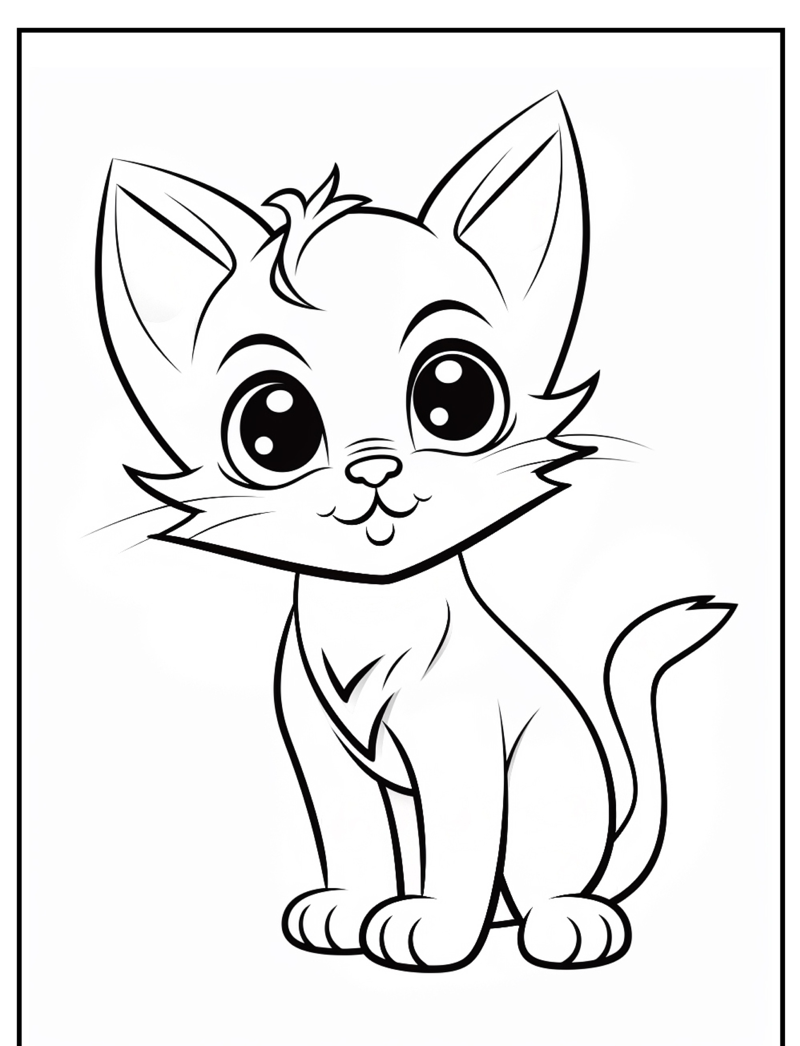 Desenho de gatinho com olhos grandes para colorir.