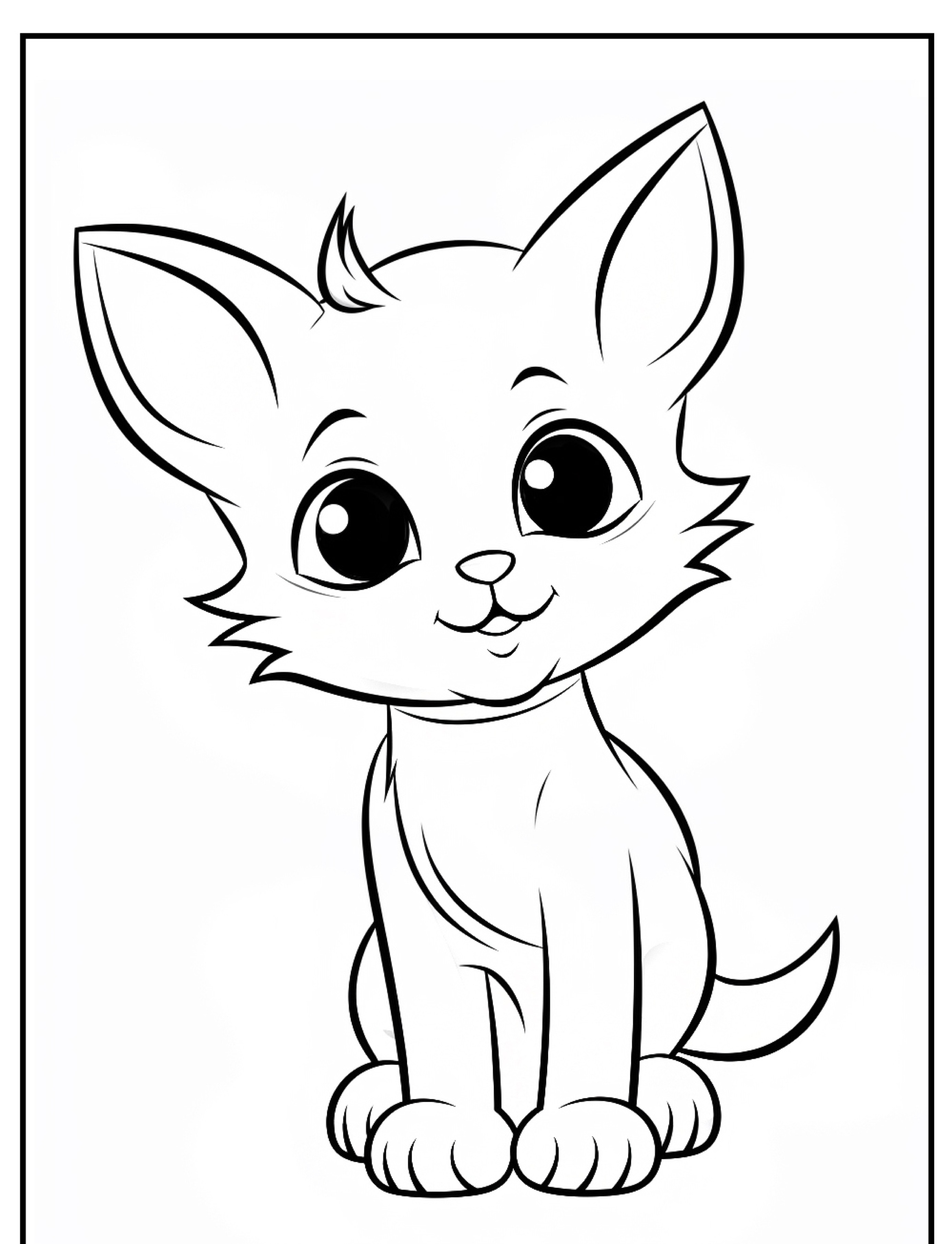 Gatinho fofo com grandes olhos, pronto para colorir.