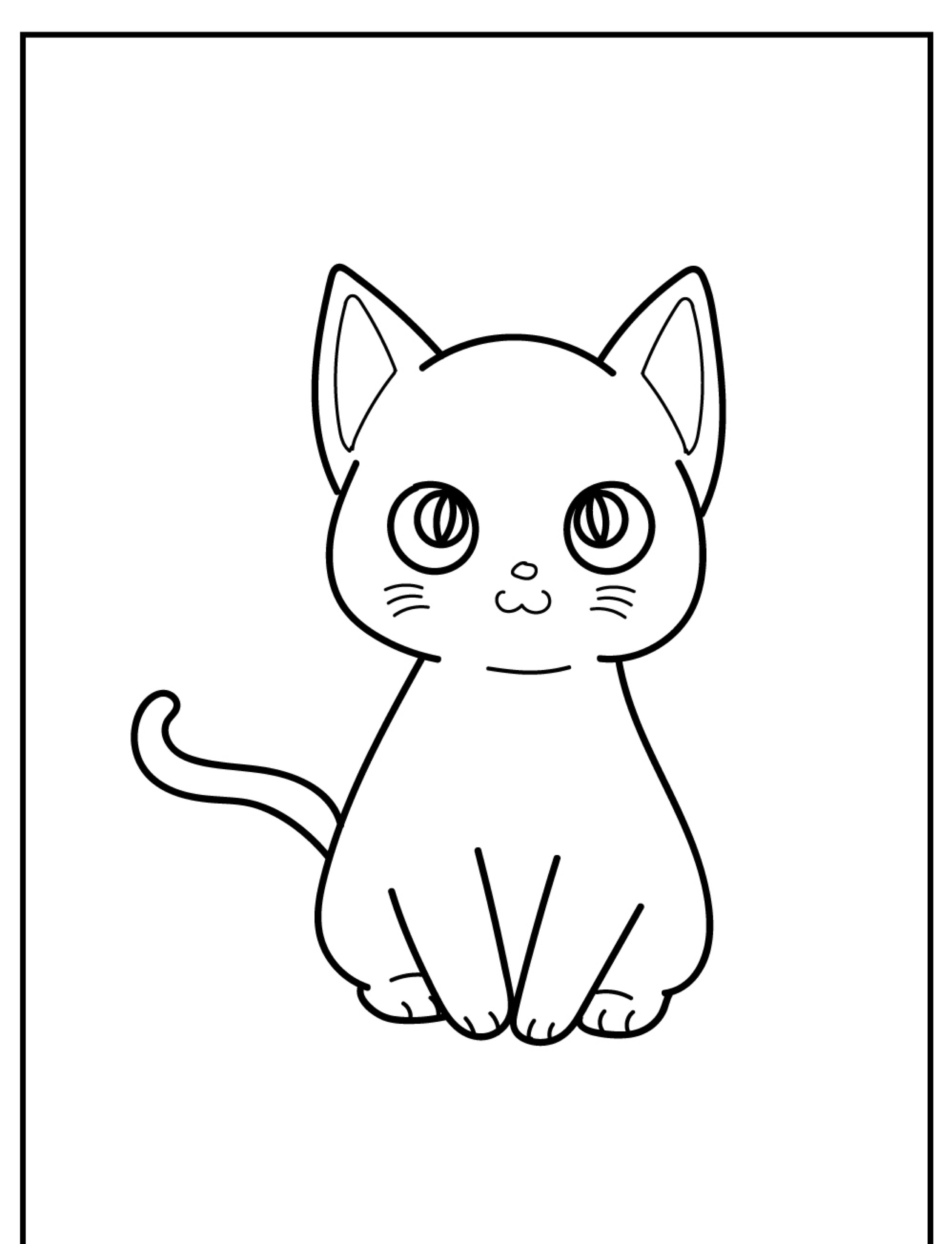 Desenho de gatinho sentado para colorir, olhos grandes.