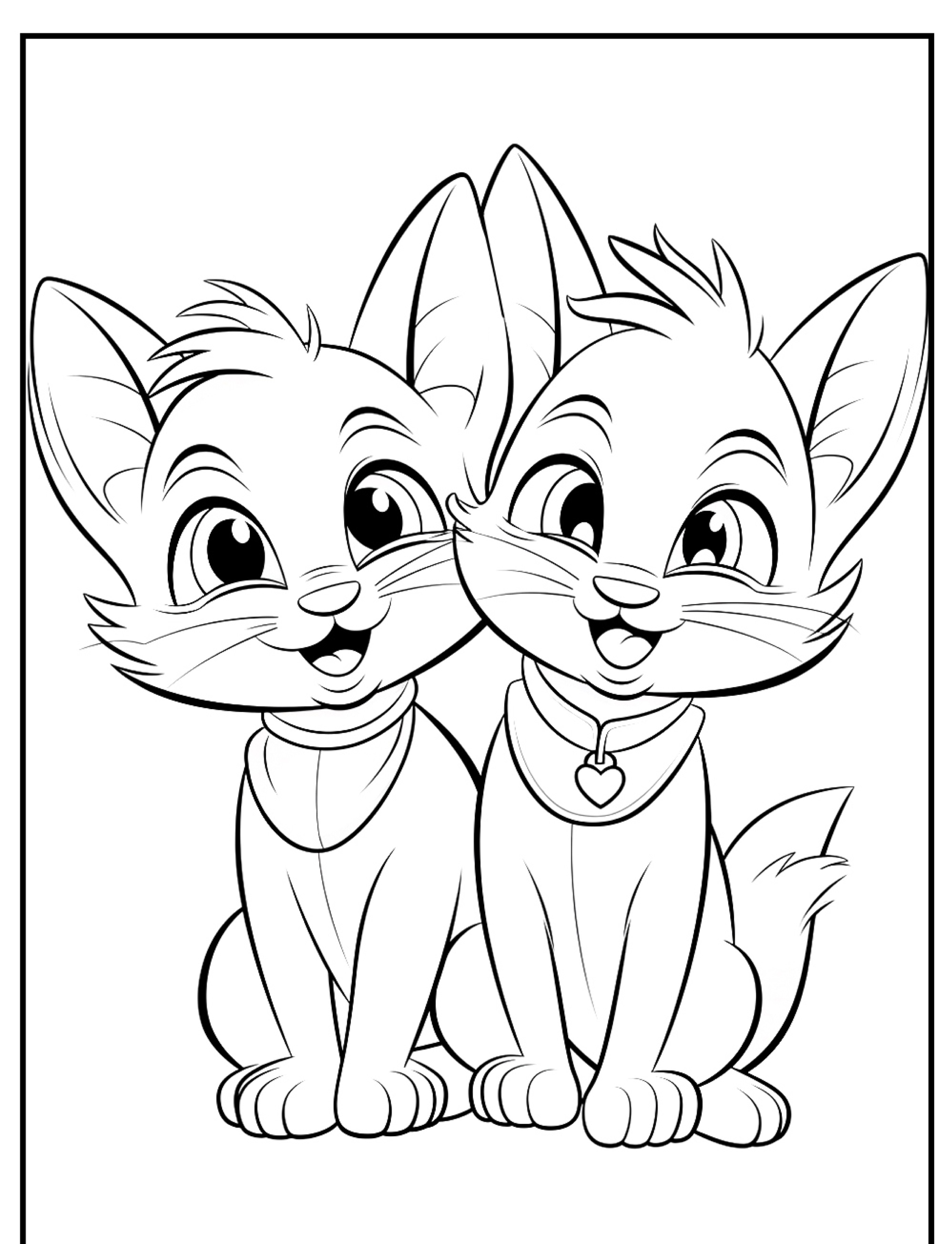 Desenho de gatinhos sorrindo com colares, para colorir.