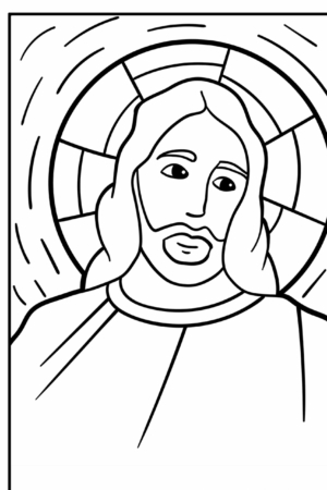 Desenho bíblico de Jesus com halo, para colorir.