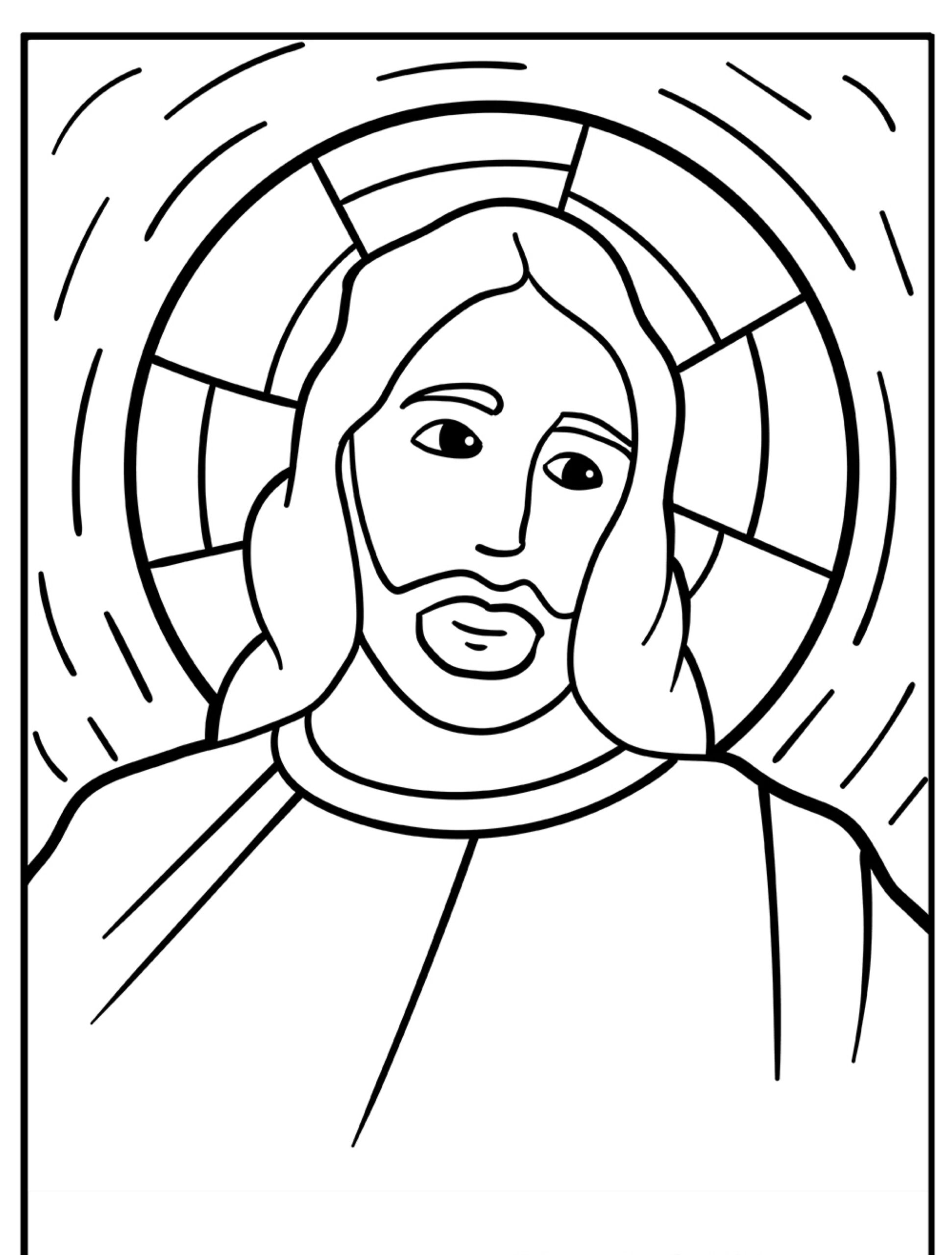 Desenho bíblico de Jesus com halo, para colorir.