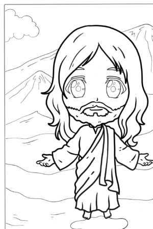 Desenho bíblico de Jesus com braços abertos para colorir.