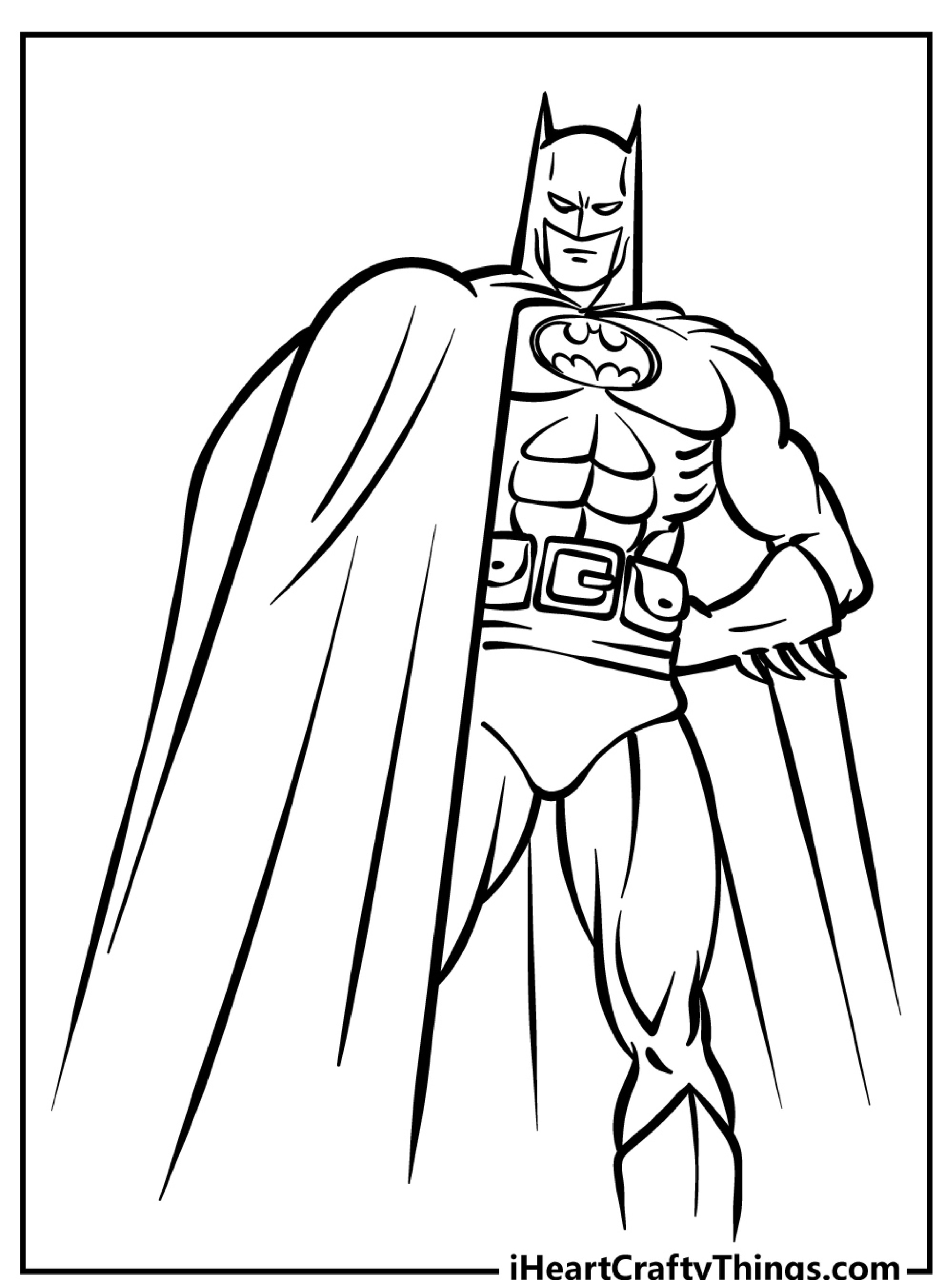 Desenho do Batman com capa longa para colorir.