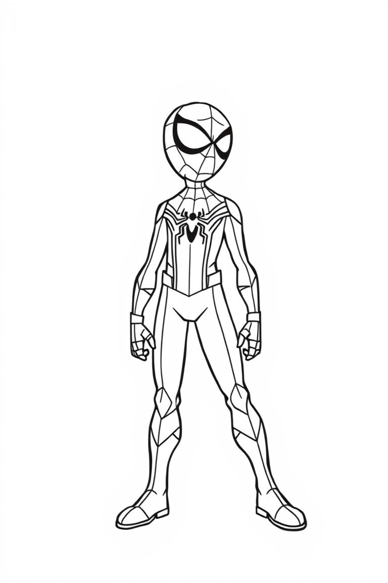 Personagem de super-herói com roupa de aranha para colorir, máscara detalhada.