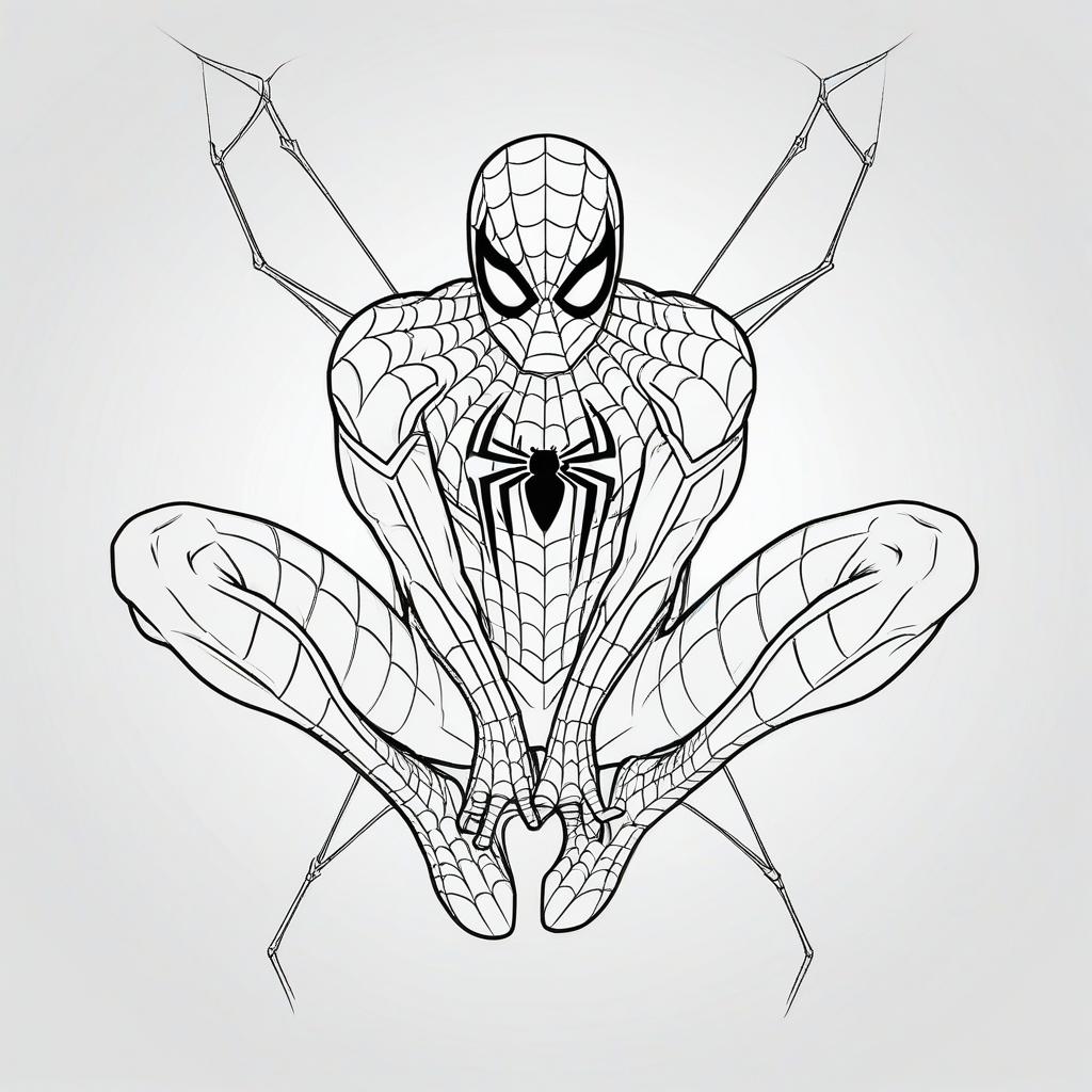 Desenho para colorir do Homem-Aranha agachado com teias.