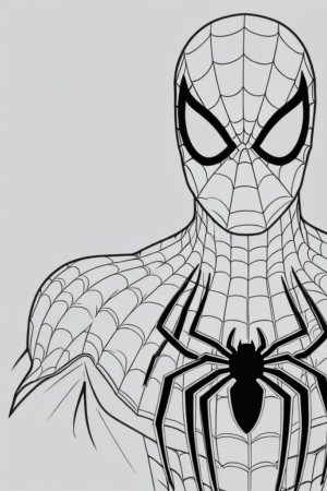 Desenho para colorir do Homem Aranha com detalhe em teia.