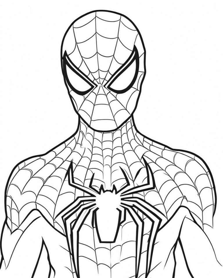 Desenho para colorir do Homem-Aranha com detalhes da teia.