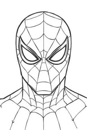 Desenho do rosto do Homem-Aranha para colorir, detalhado.