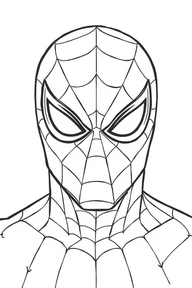 Desenho do rosto do Homem-Aranha para colorir, detalhado.