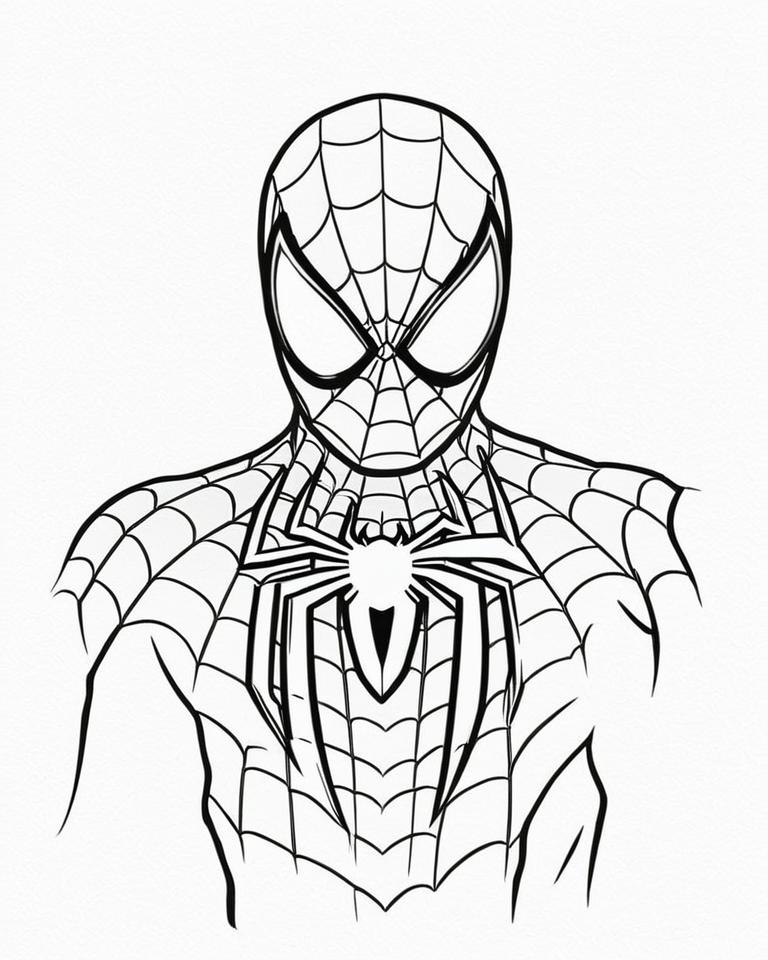 Desenho para colorir do Homem-Aranha com teia no traje.