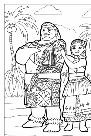 desenho para colorir da Moana e Maui