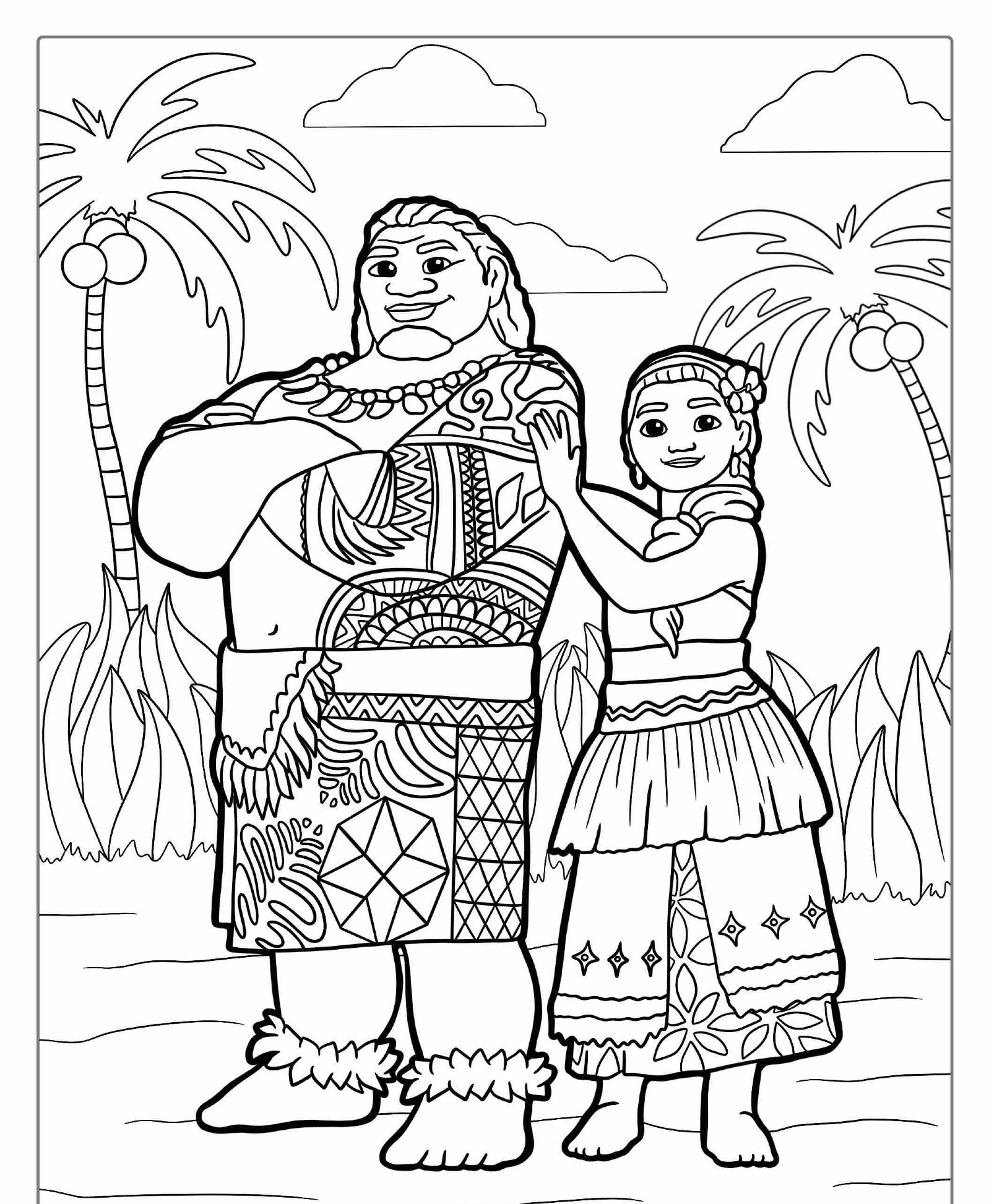 desenho para colorir da Moana e Maui