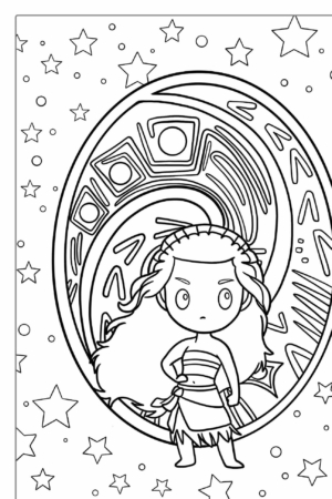 Desenho para colorir de Moana com estrelas.