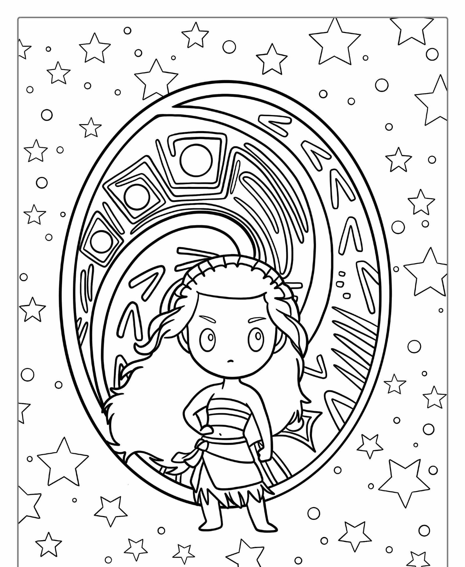 Desenho para colorir de Moana com estrelas.