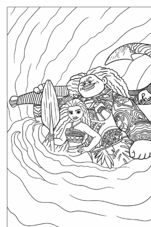 Desenho para colorir da Moana e Maui.