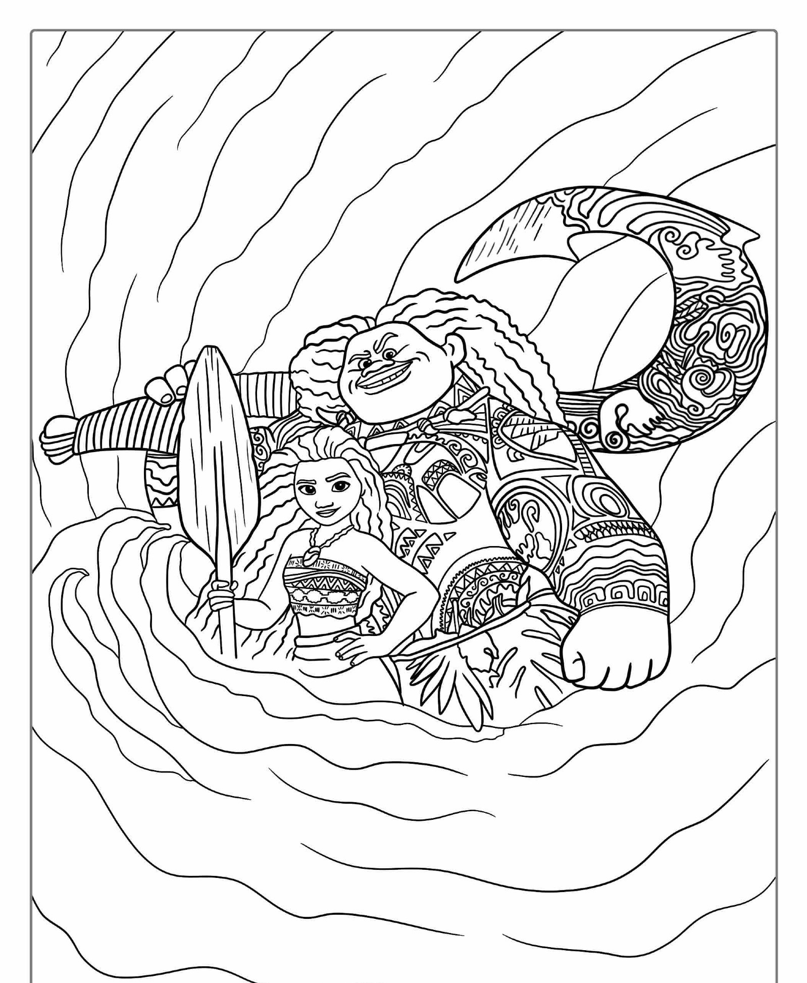 Desenho para colorir da Moana e Maui.