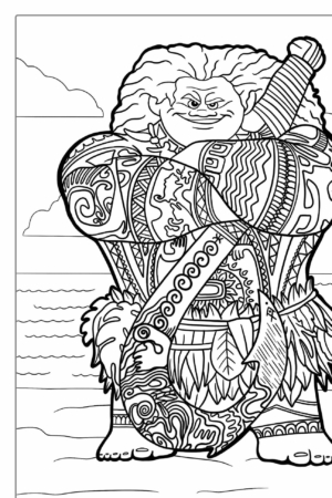 Desenho para colorir do Maui na praia.