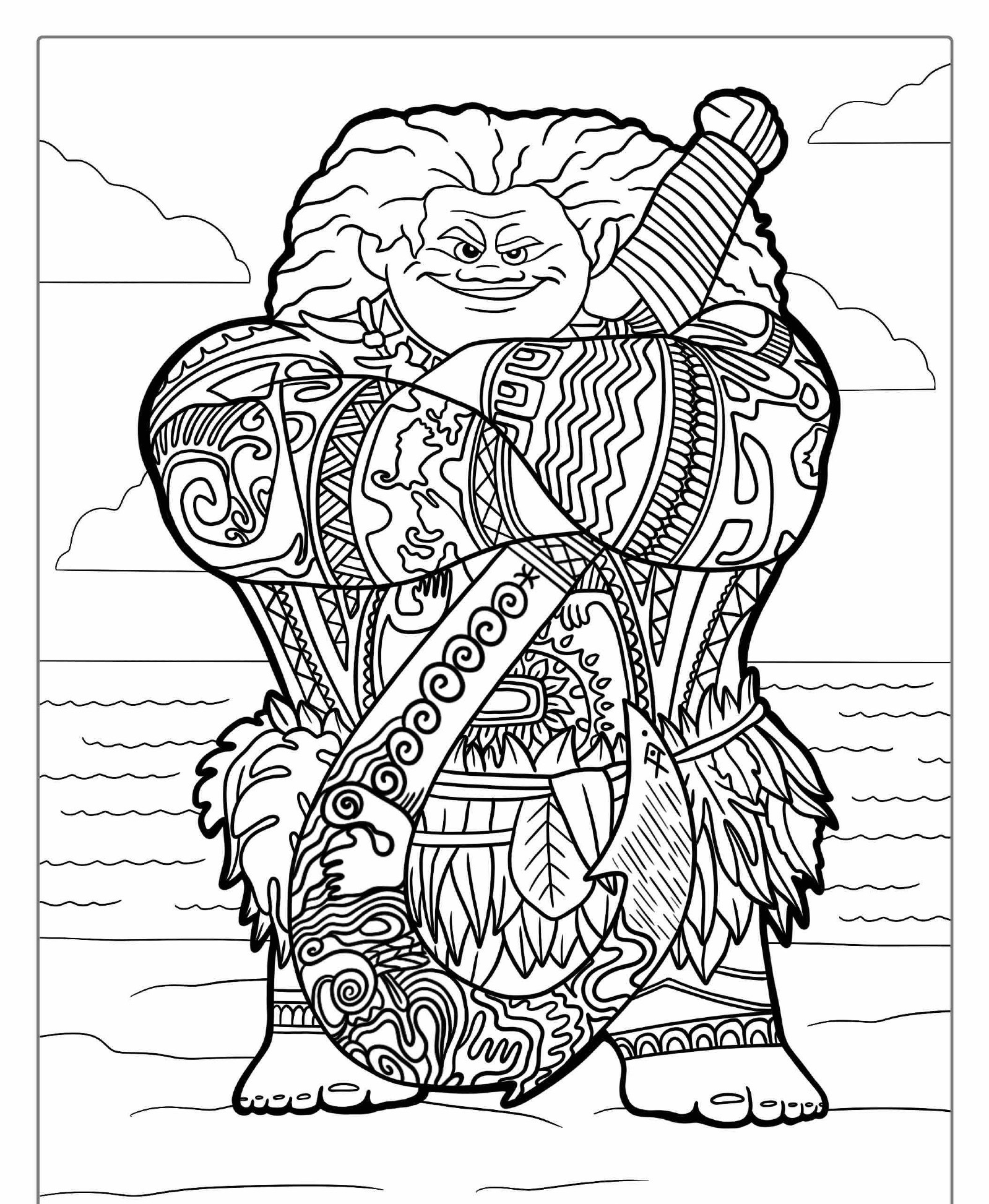 Desenho para colorir do Maui na praia.