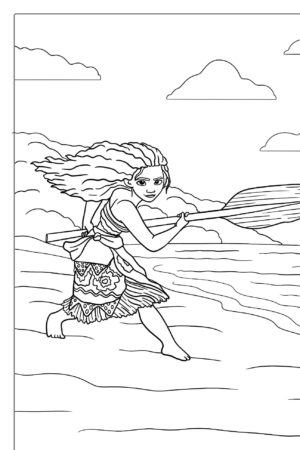 Desenho para colorir da Moana na praia.