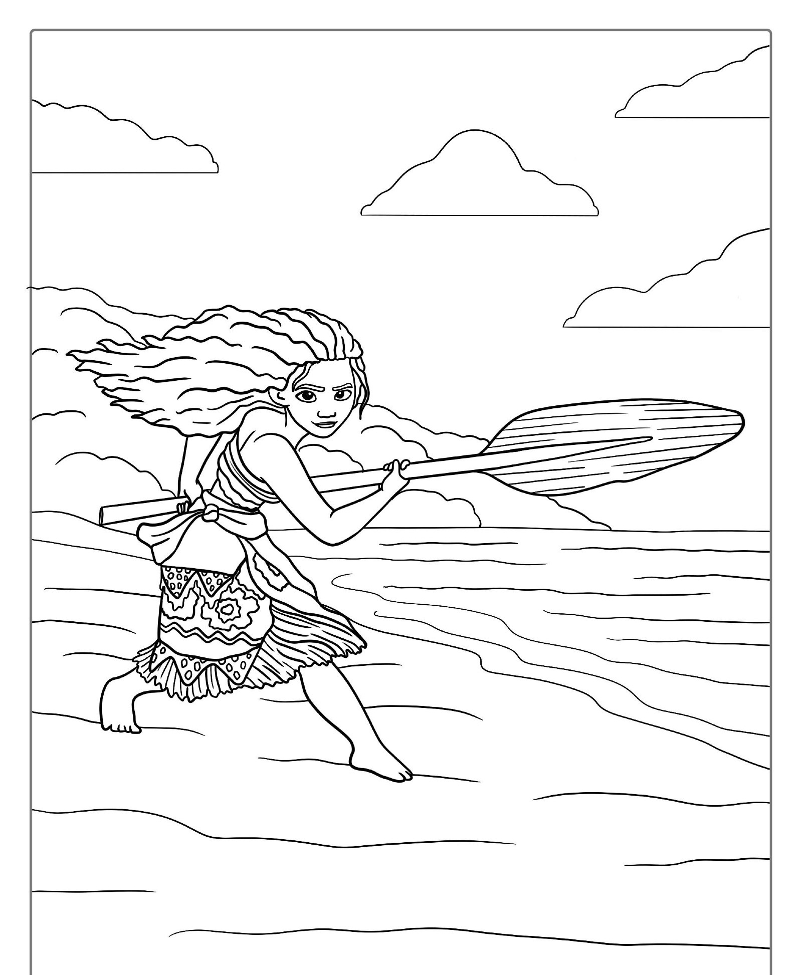 Desenho para colorir da Moana na praia.