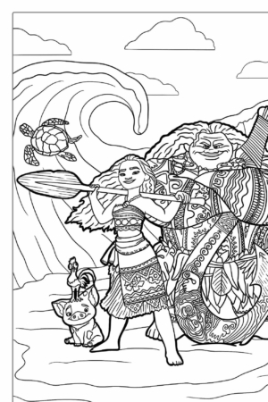 Desenho para colorir da Moana e Maui.