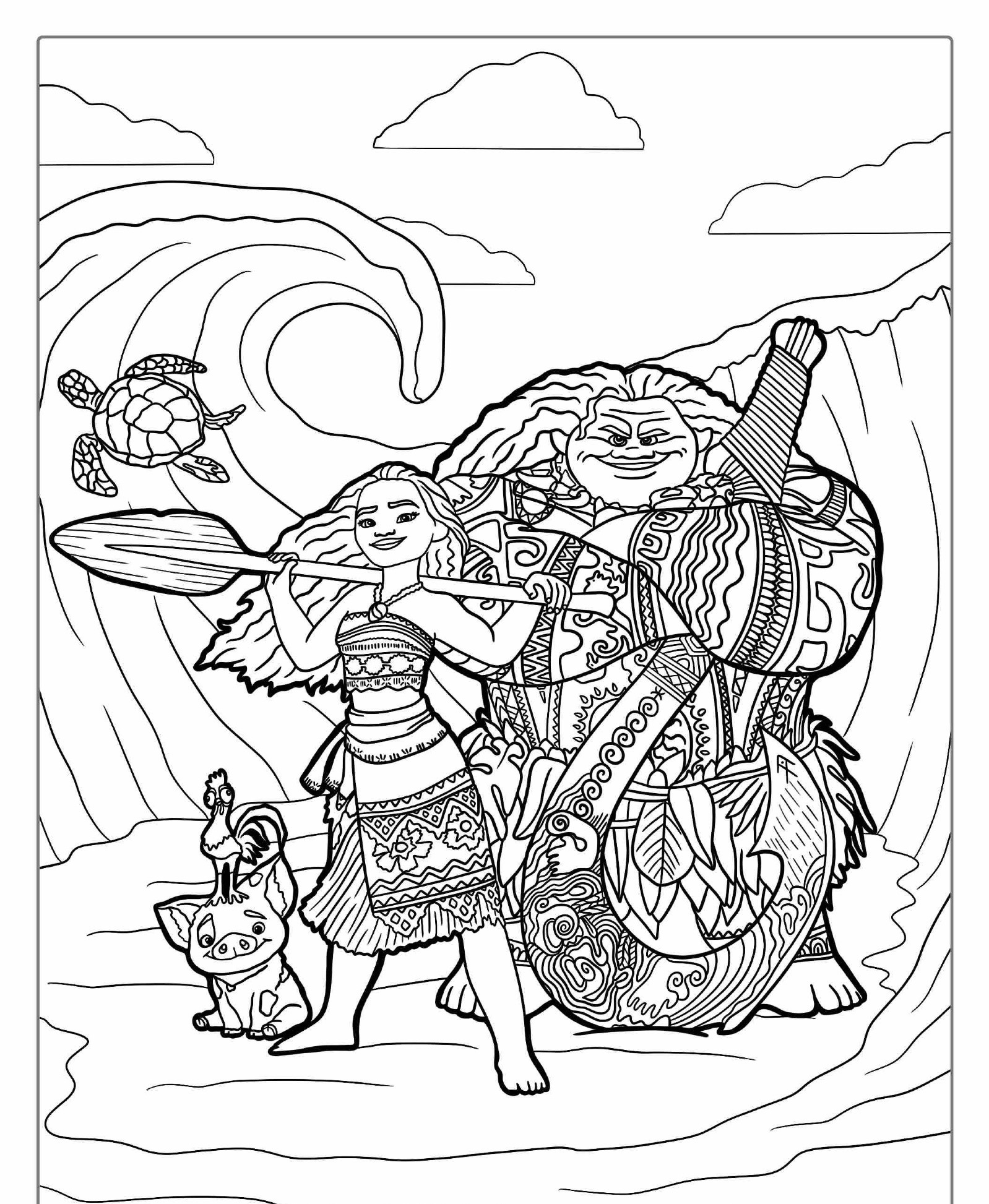 Desenho para colorir da Moana e Maui.