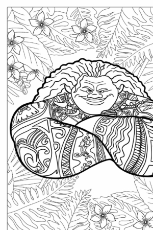 Desenho para colorir de personagem tatuado com plantas.