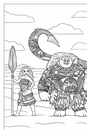 Desenho para colorir de Moana e Maui.