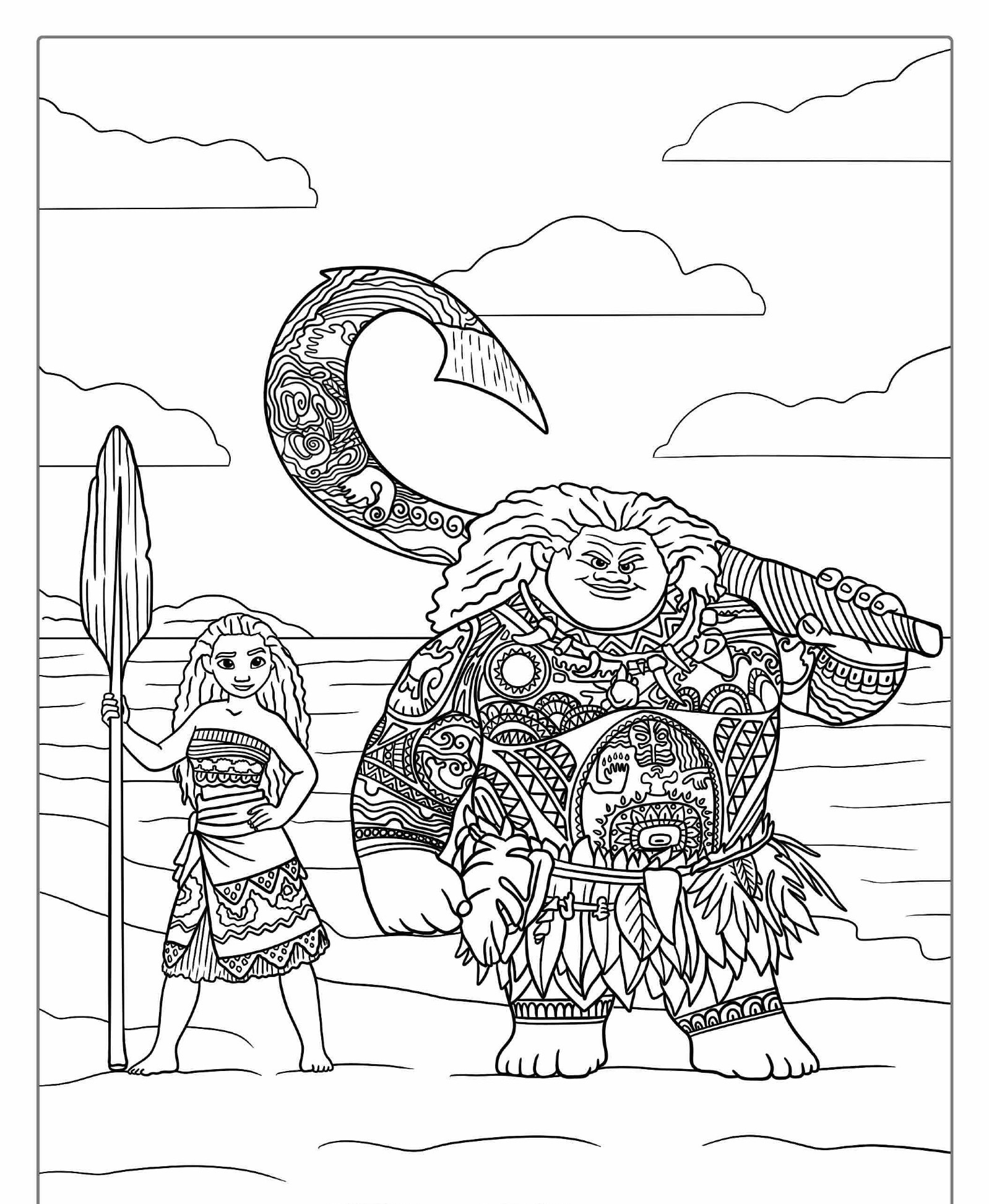 Desenho para colorir de Moana e Maui.