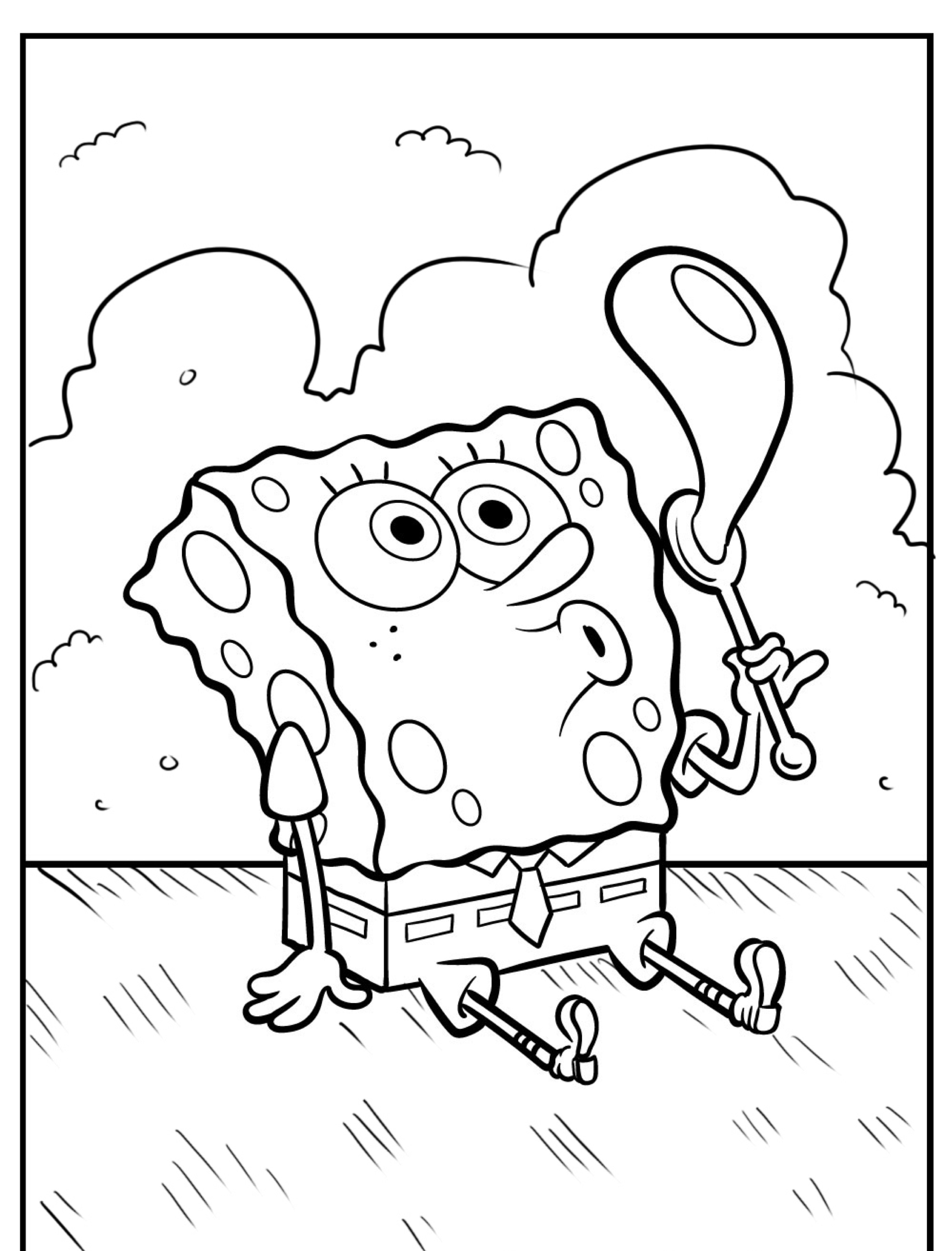 Desenho do Bob Esponja soprando bolha para colorir.