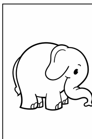 Desenho colorir elefante com contorno grosso.