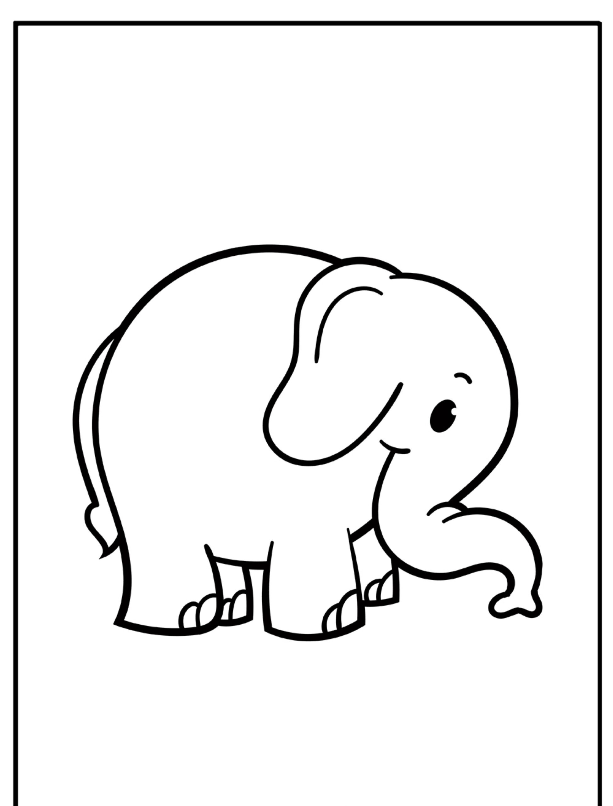 Desenho colorir elefante com contorno grosso.