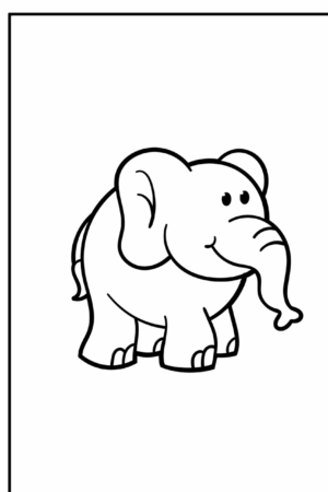 Desenho de elefante para colorir com borda preta.